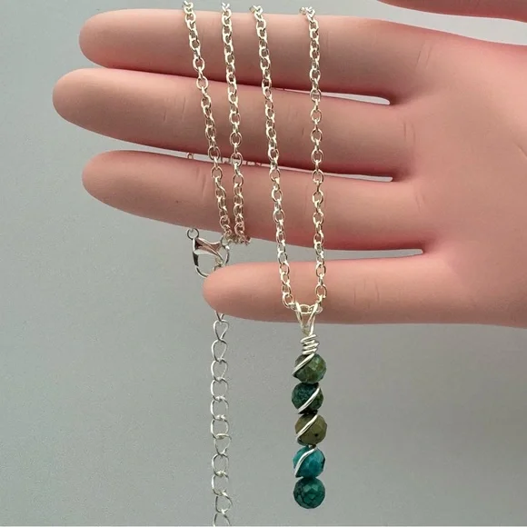 Wire-Wrapped Hubei Turquoise Stone Drop Necklace in Teal & Earth Tones - Picture 7 of 7